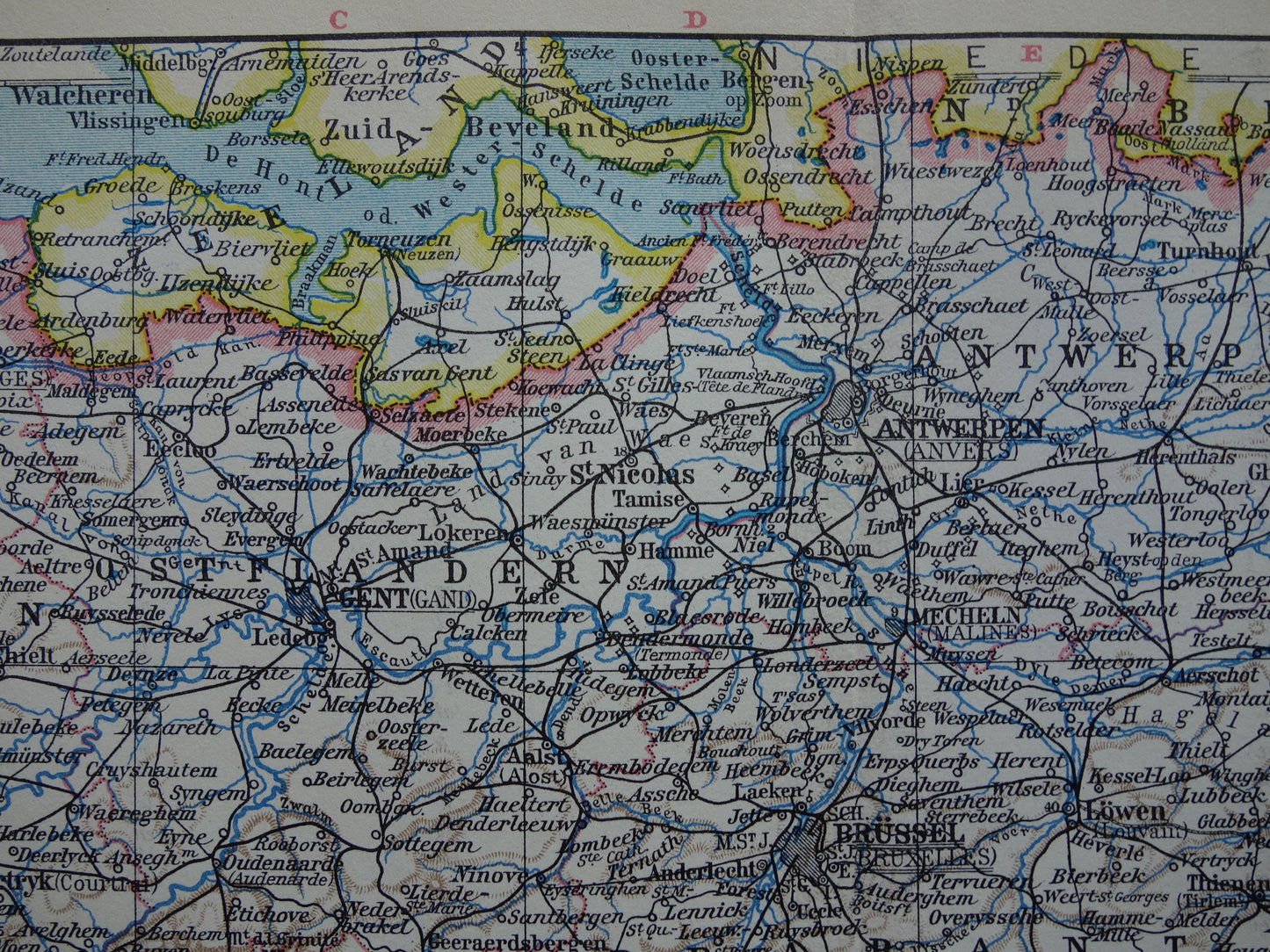 Old map of Belgium from 1928 original vintage map Brussels Antwerp Language border