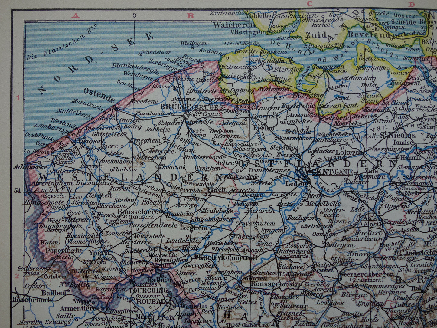 Old map of Belgium from 1928 original vintage map Brussels Antwerp Language border