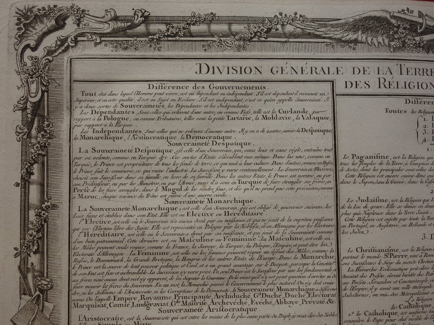 AARDRIJKSKUNDE Set van twee oude Franse prenten over afmeting Aarde Religies Staatsvormen Talen - Originele 260+ jaar oude bij elkaar passende prints