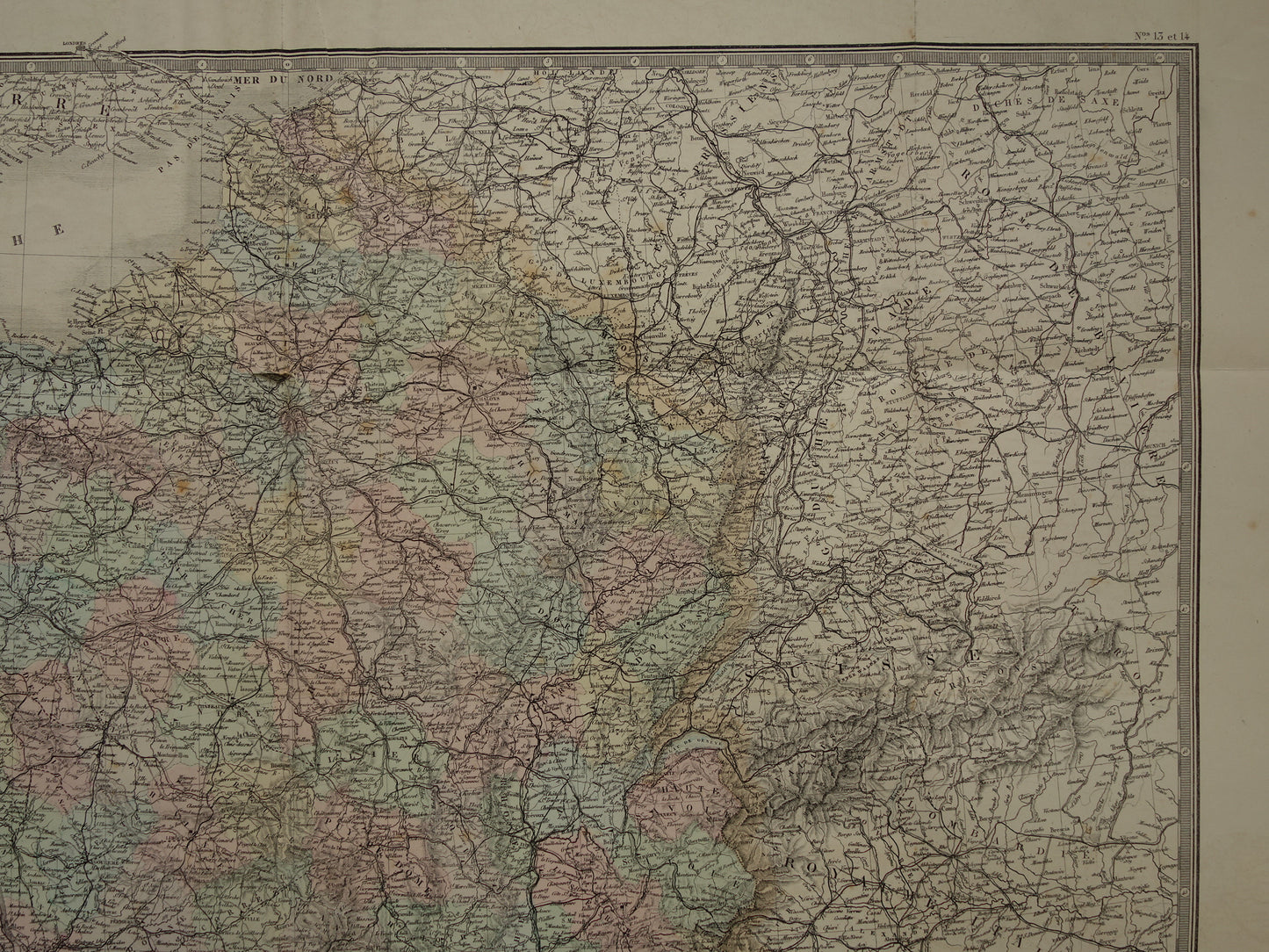Grote oude kaart van Frankrijk BESCHADIGD 1876 originele antieke oude landkaart Frankrijk