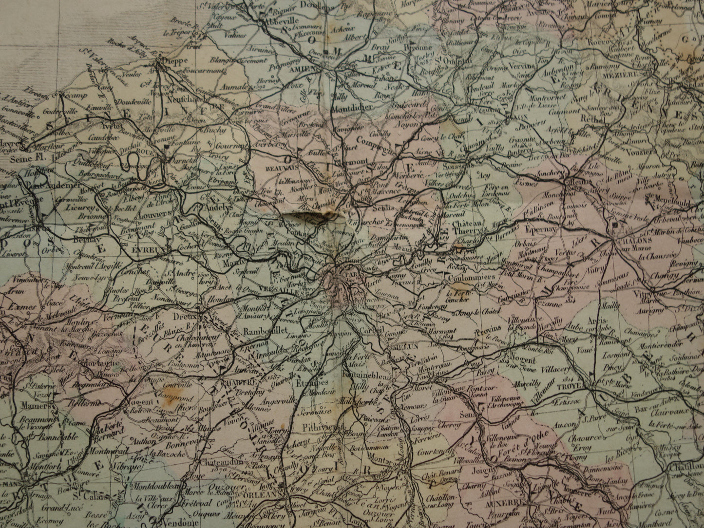 Grote oude kaart van Frankrijk BESCHADIGD 1876 originele antieke oude landkaart Frankrijk
