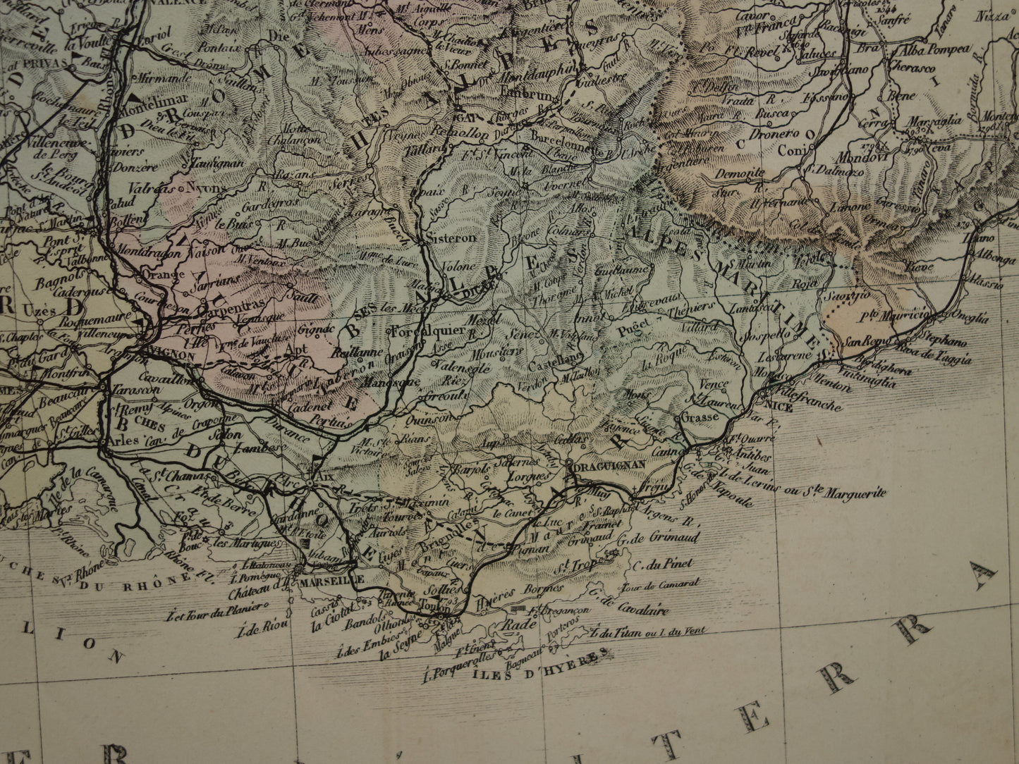 Grote oude kaart van Frankrijk BESCHADIGD 1876 originele antieke oude landkaart Frankrijk