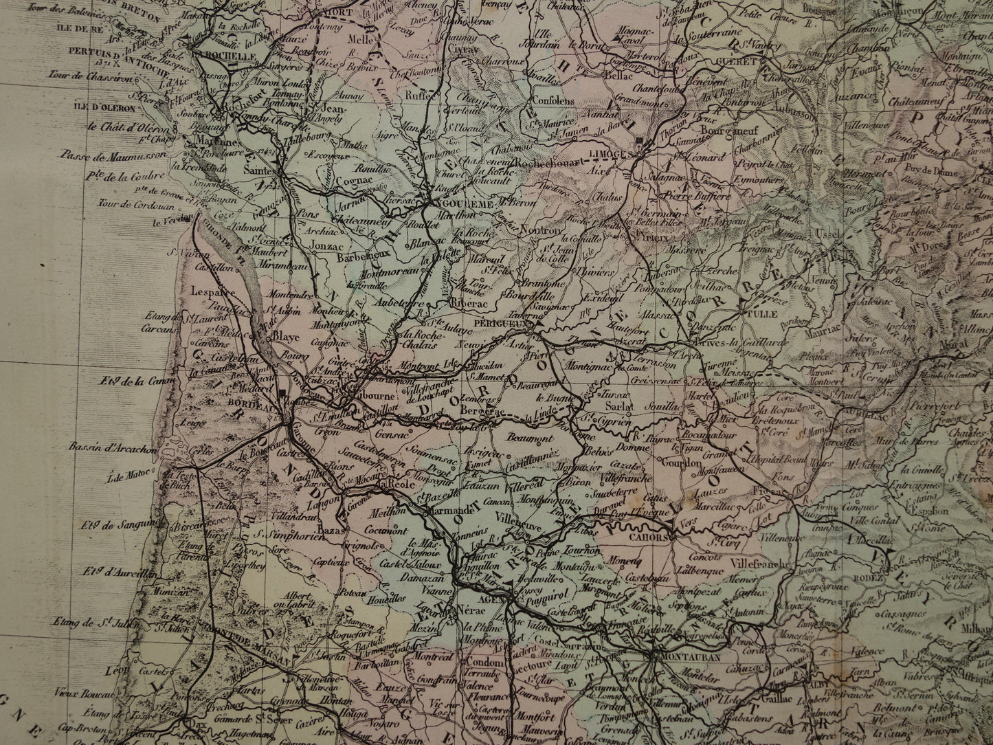 Grote oude kaart van Frankrijk BESCHADIGD 1876 originele antieke oude landkaart Frankrijk