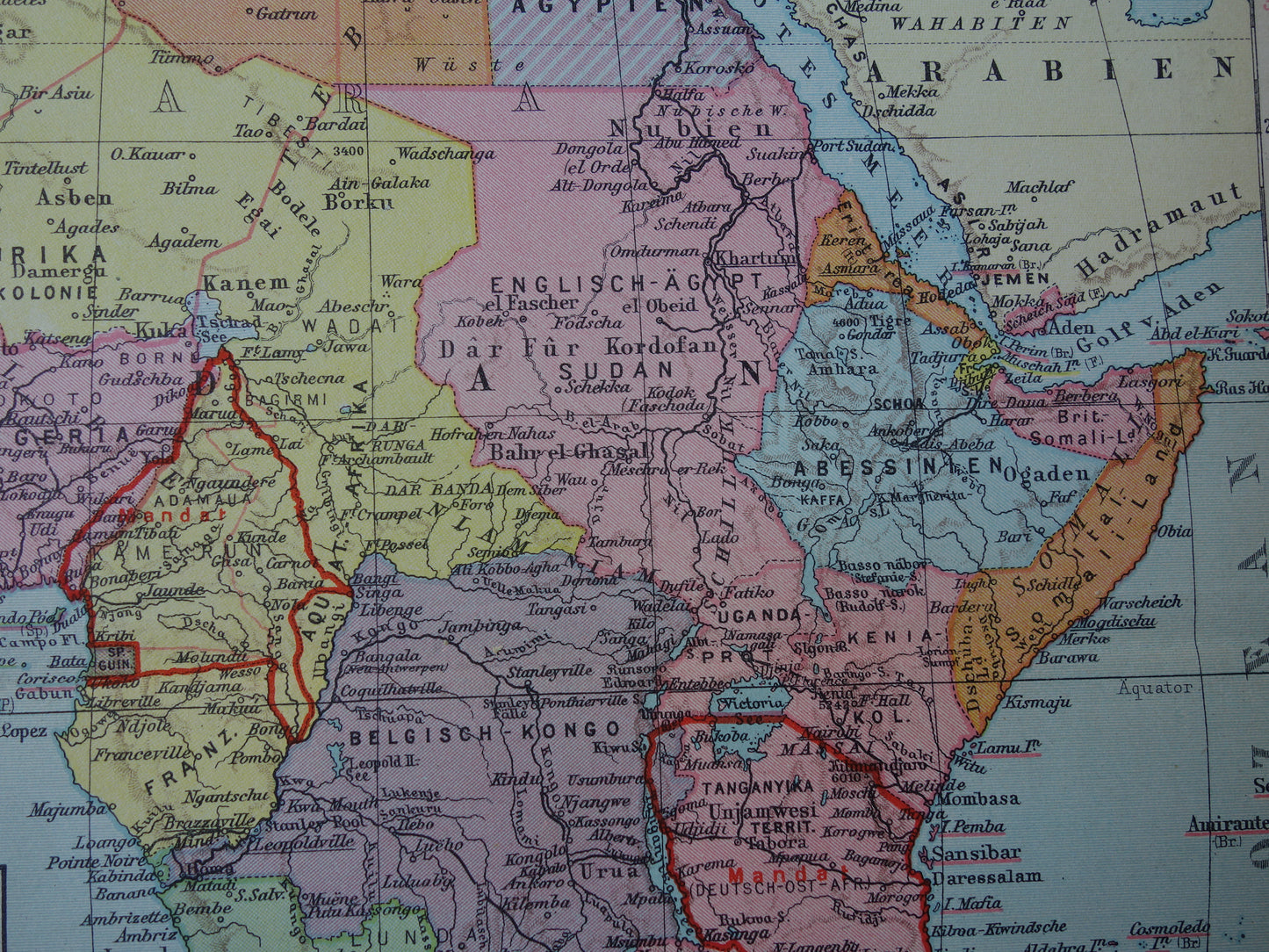 Old map of Africa from 1931 original vintage map of Africa continent - old german maps