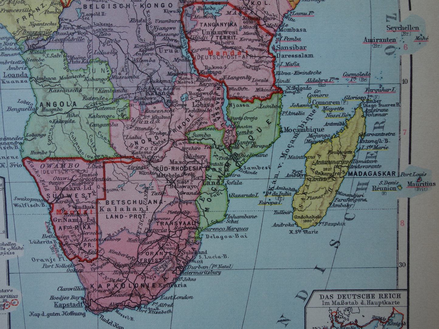 Old map of Africa from 1931 original vintage map of Africa continent - old german maps