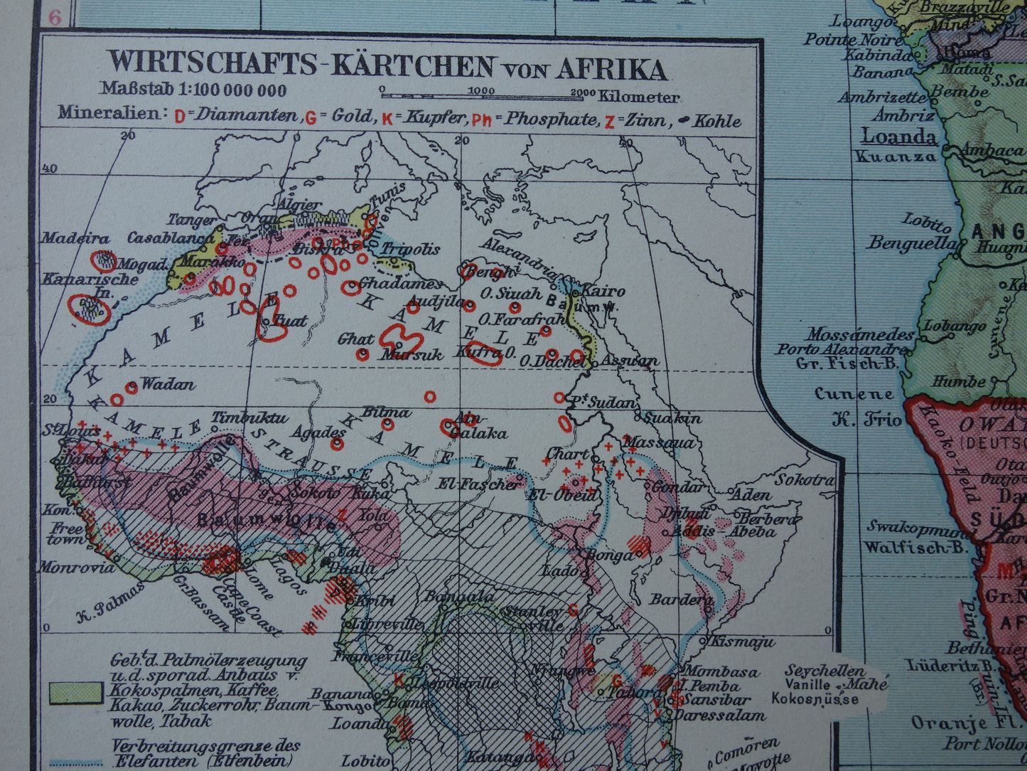 Old map of Africa from 1931 original vintage map of Africa continent - old german maps