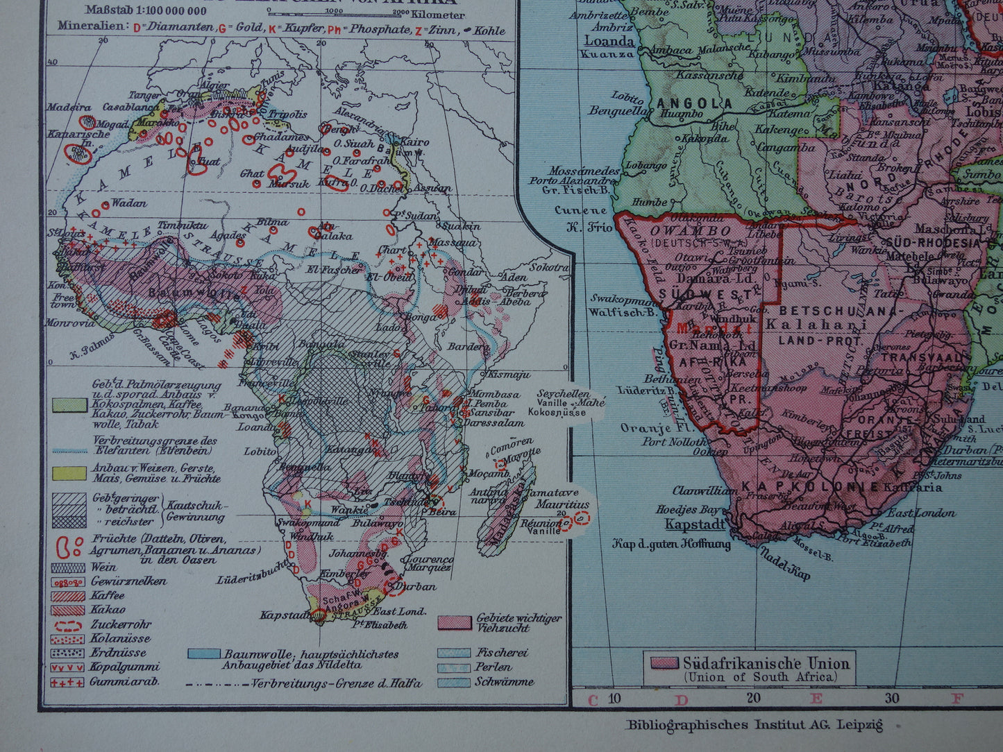 Old map of Africa from 1931 original vintage map of Africa continent - old german maps