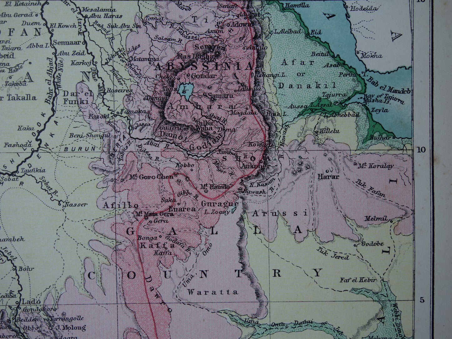 River Nile old map of upper Nile original antique English map from 1884 vintage maps Sudan Lake Victoria