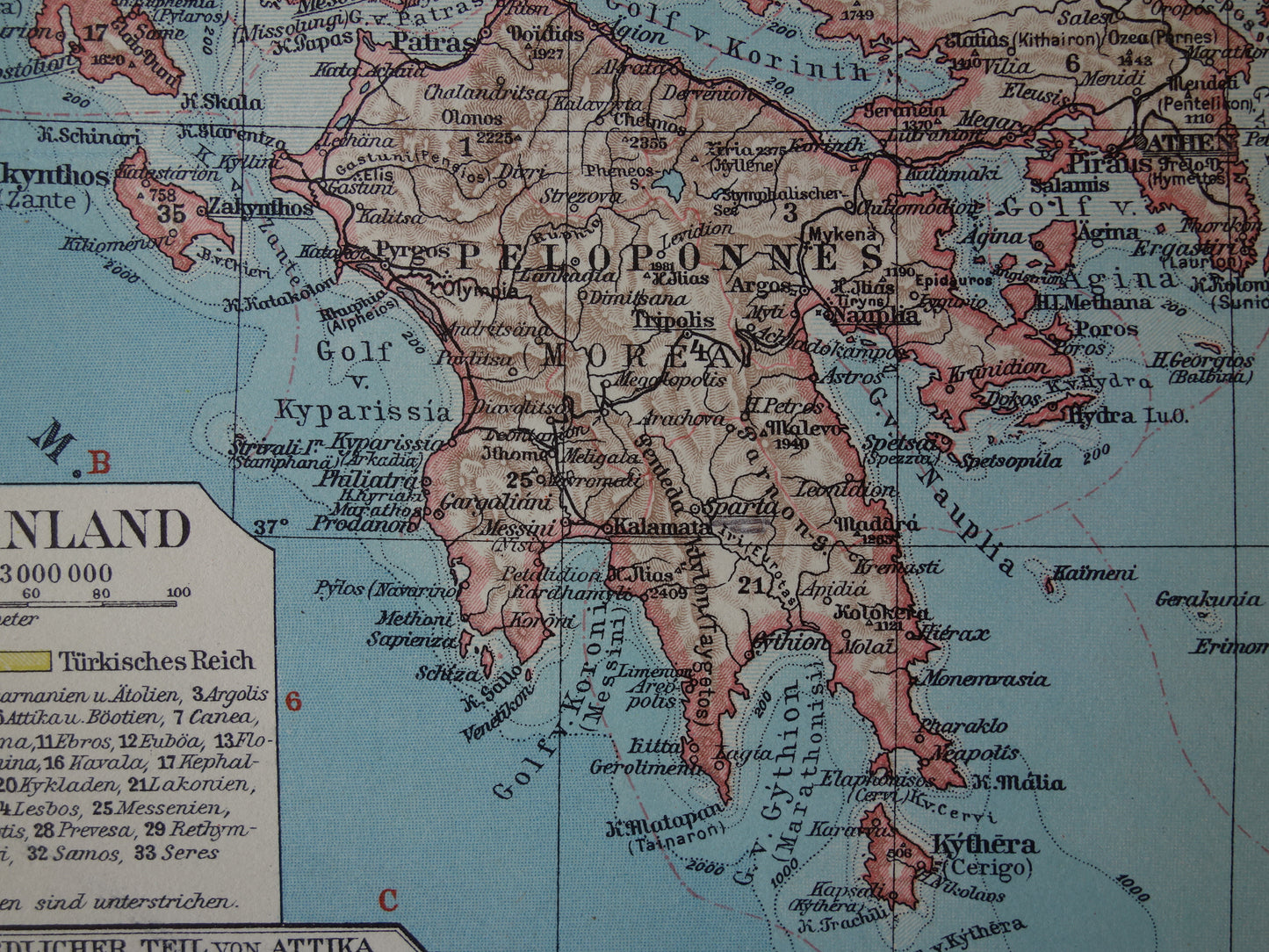 Old map of Greece original vintage map from 1931