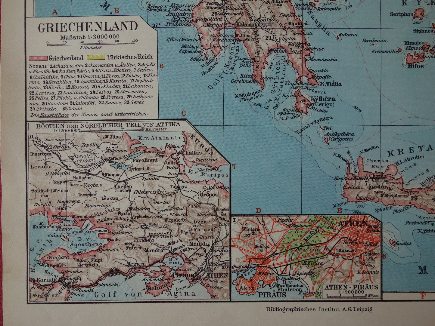 Old map of Greece original vintage map from 1931