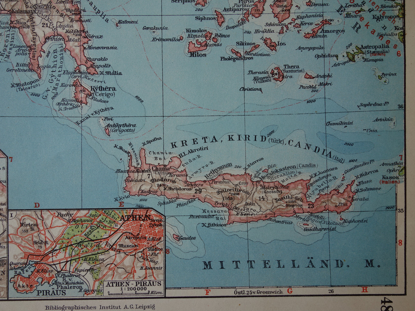 Old map of Greece original vintage map from 1931