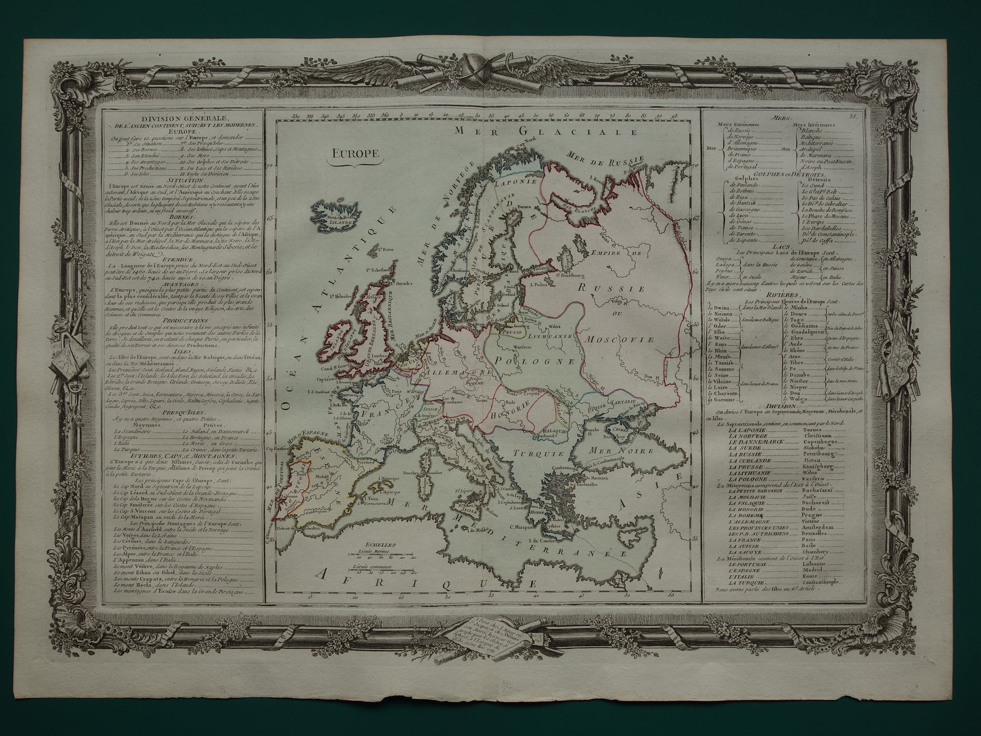 260+ jaar oude Kaart van Europa - Originele antieke Franse landkaart met jaartal