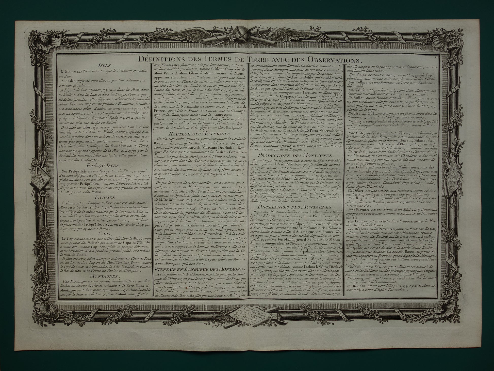 GEOGRAFIE Set van twee oude gravures over begrippen uit Aardrijkskunde - Originele 260+ jaar oude Franse bij elkaar passende prenten