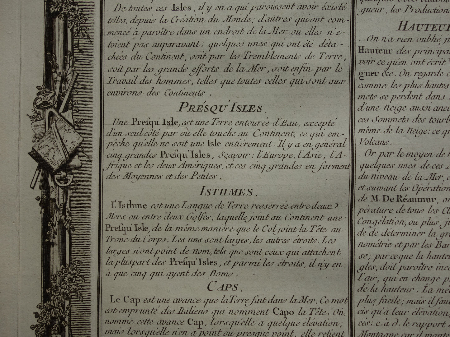 GEOGRAPHY Set of two old engravings about concepts from Geography - Original 260+ year old French matching prints