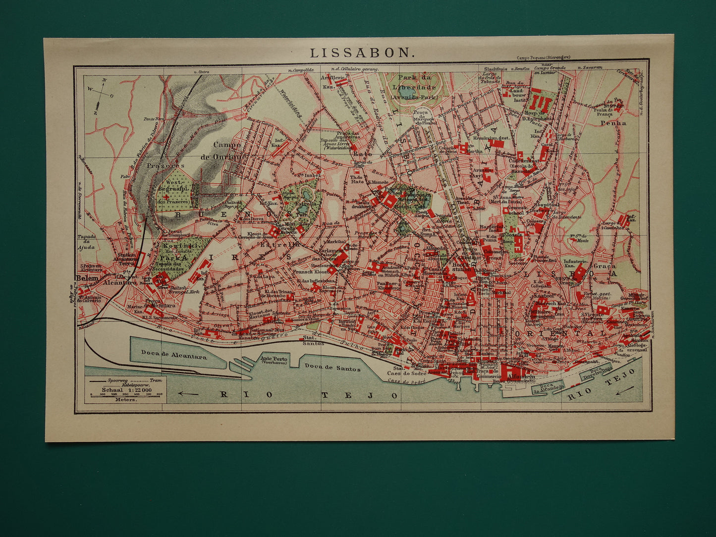 LISBON old map of Lisbon Portugal from 1909 original antique map vintage map