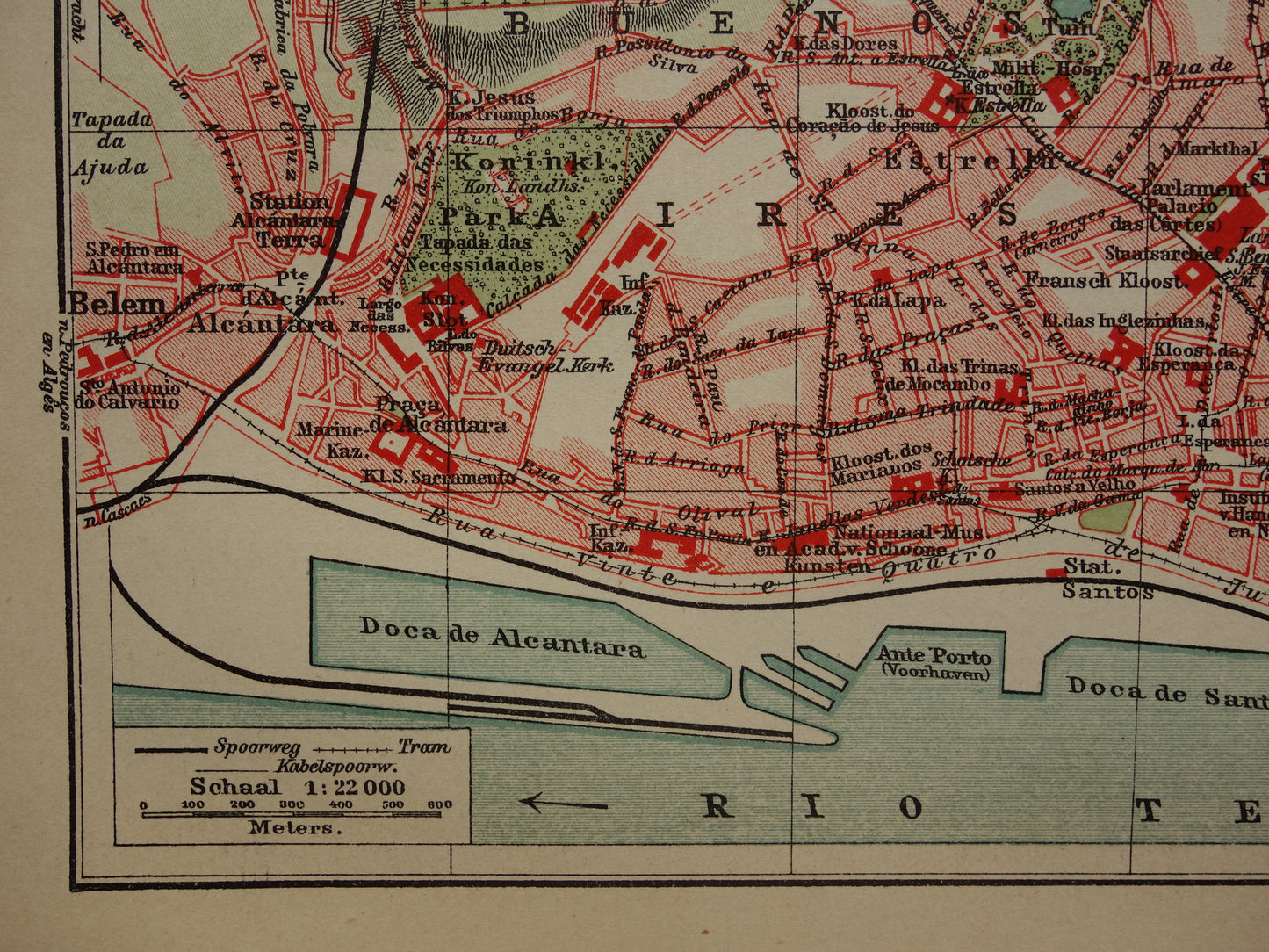 LISBON old map of Lisbon Portugal from 1909 original antique map vintage map