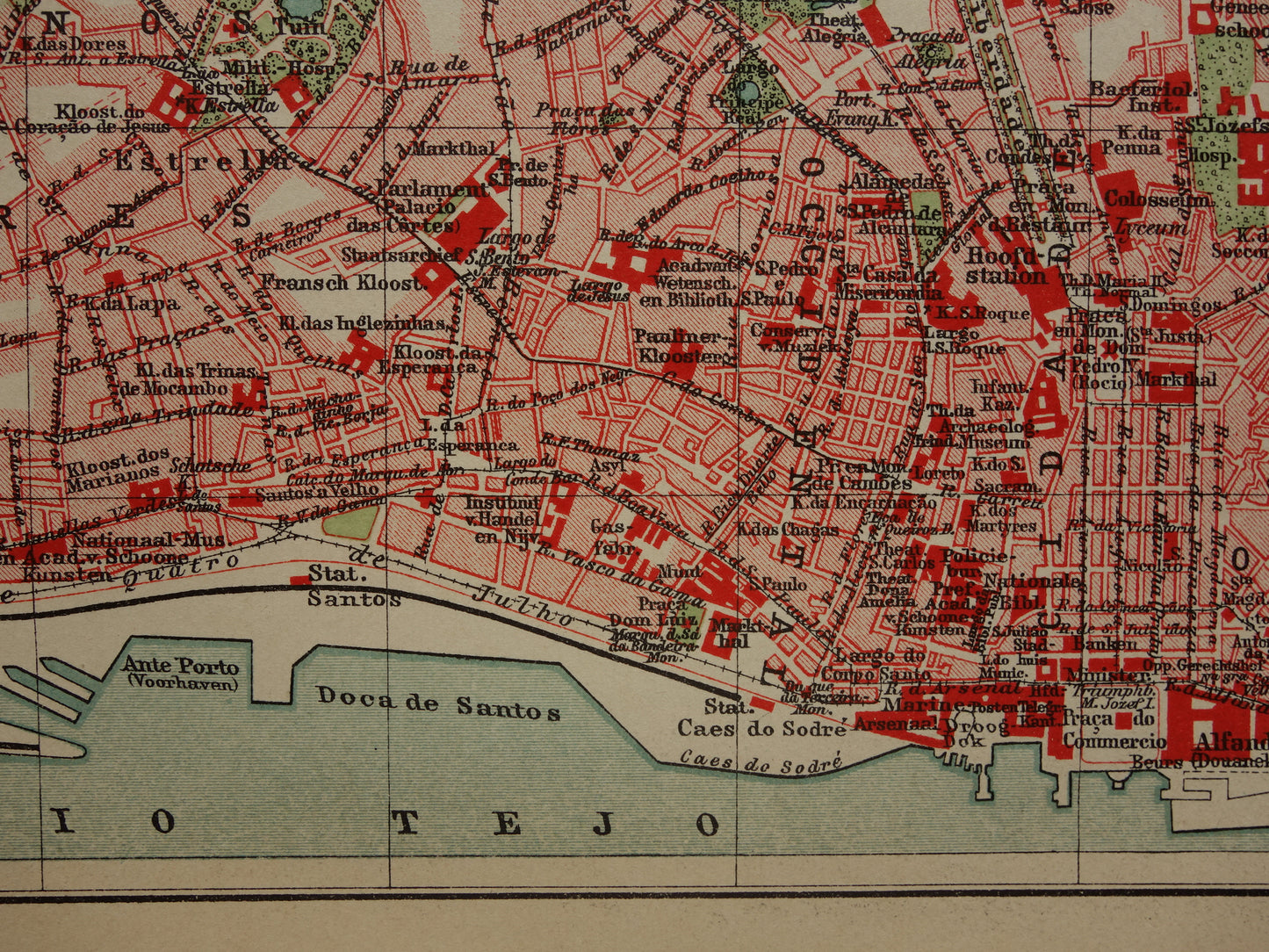 LISBON old map of Lisbon Portugal from 1909 original antique map vintage map