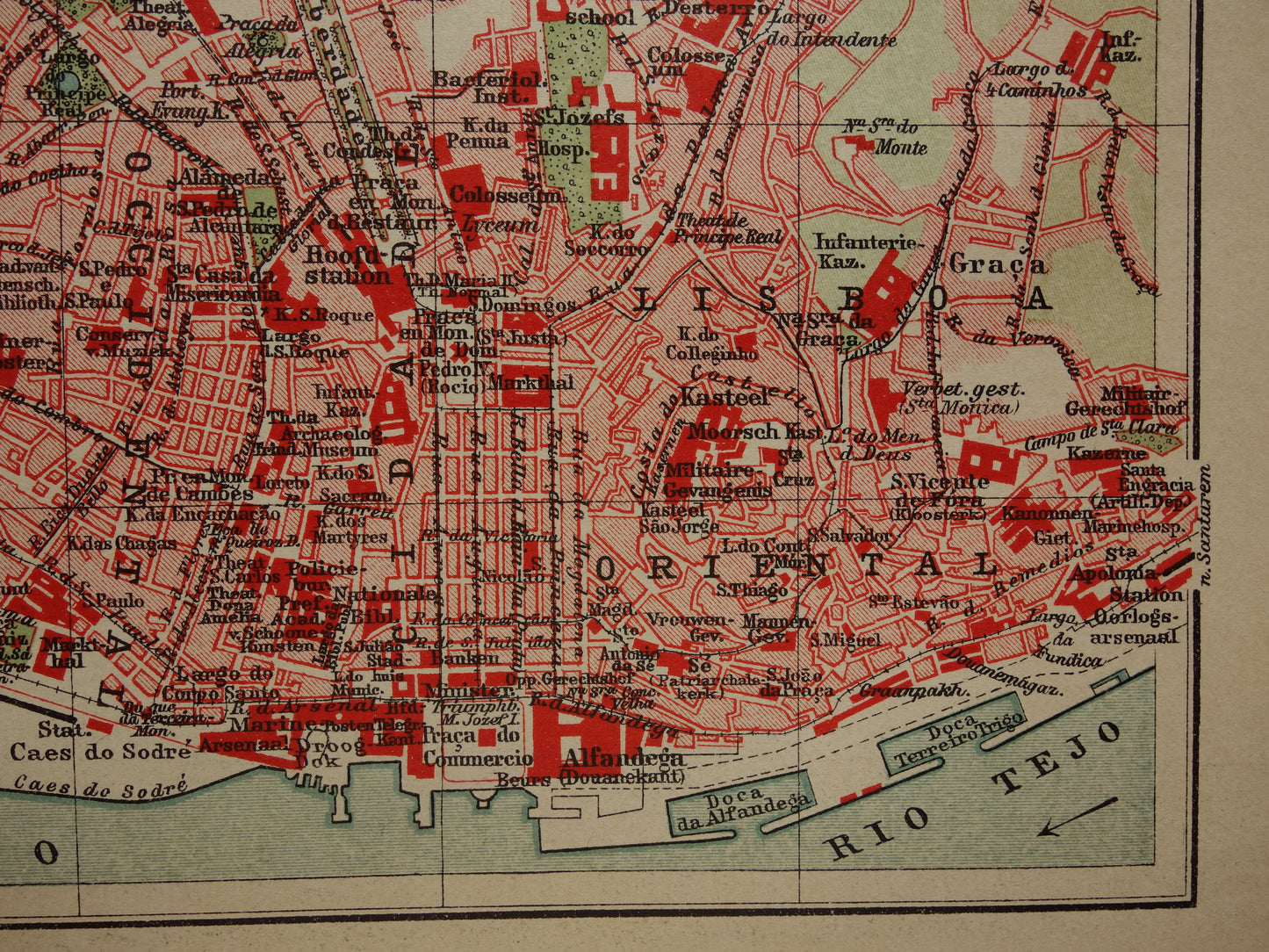 LISBON old map of Lisbon Portugal from 1909 original antique map vintage map