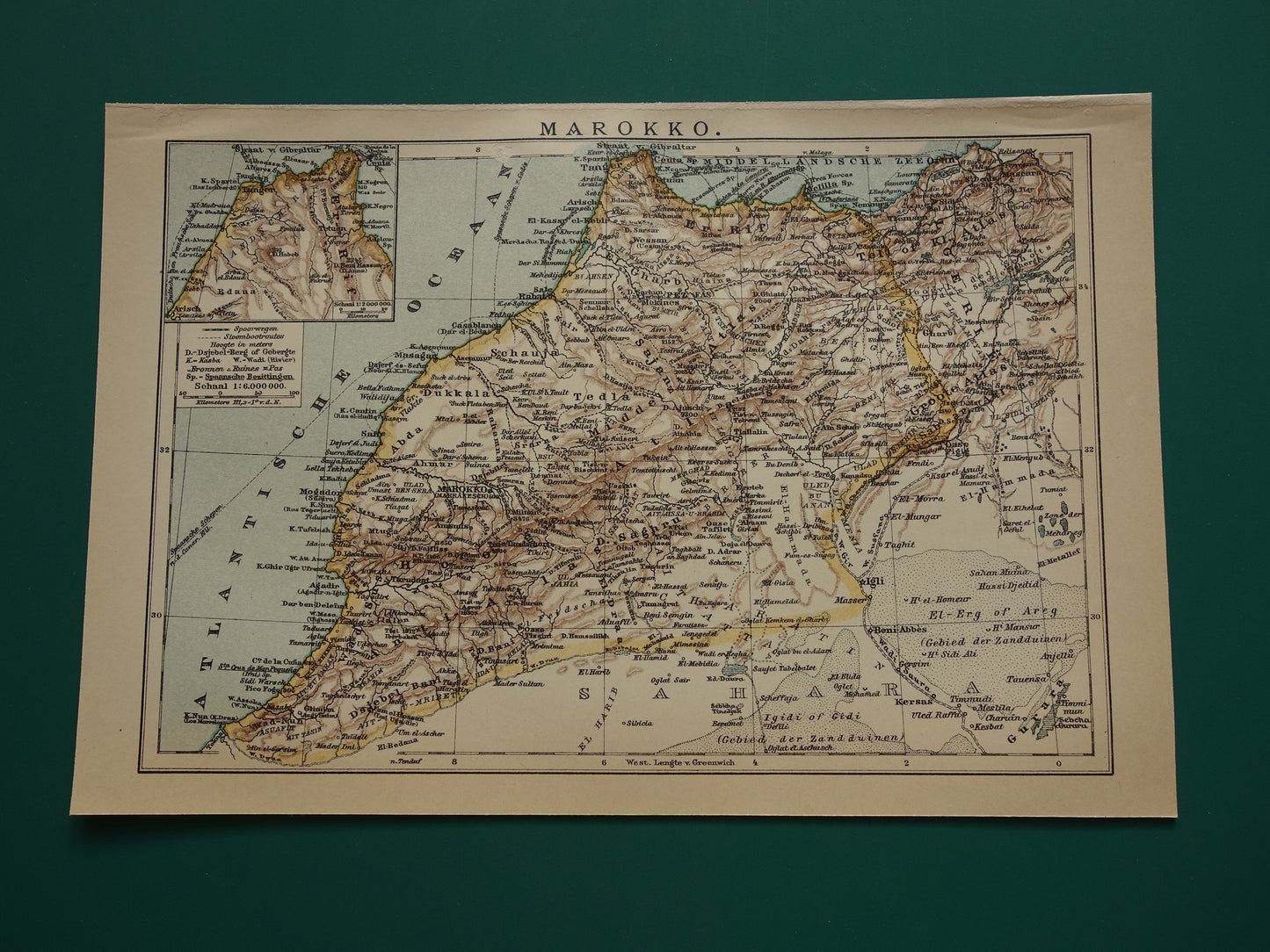 Oude kaart van Marokko uit 1909 originele antieke Nederlandse landkaart - kleine vintage kaarten