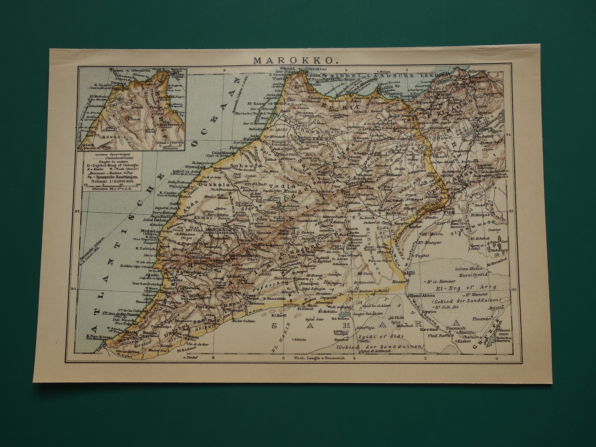 Oude kaart van Marokko uit 1909 originele antieke Nederlandse landkaart - kleine vintage kaarten