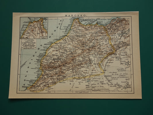 Oude kaart van Marokko uit 1909 originele antieke Nederlandse landkaart - kleine vintage kaarten