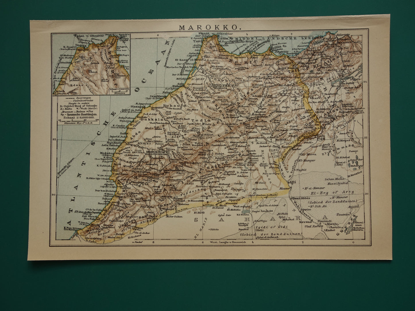 Old map of Morocco from 1909 original antique Dutch map - small vintage maps
