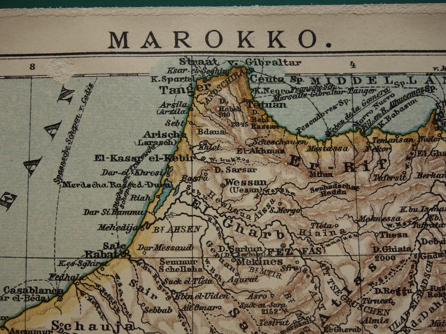 Old map of Morocco from 1909 original antique Dutch map - small vintage maps