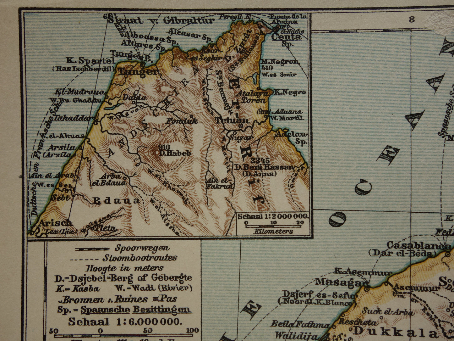 Old map of Morocco from 1909 original antique Dutch map - small vintage maps