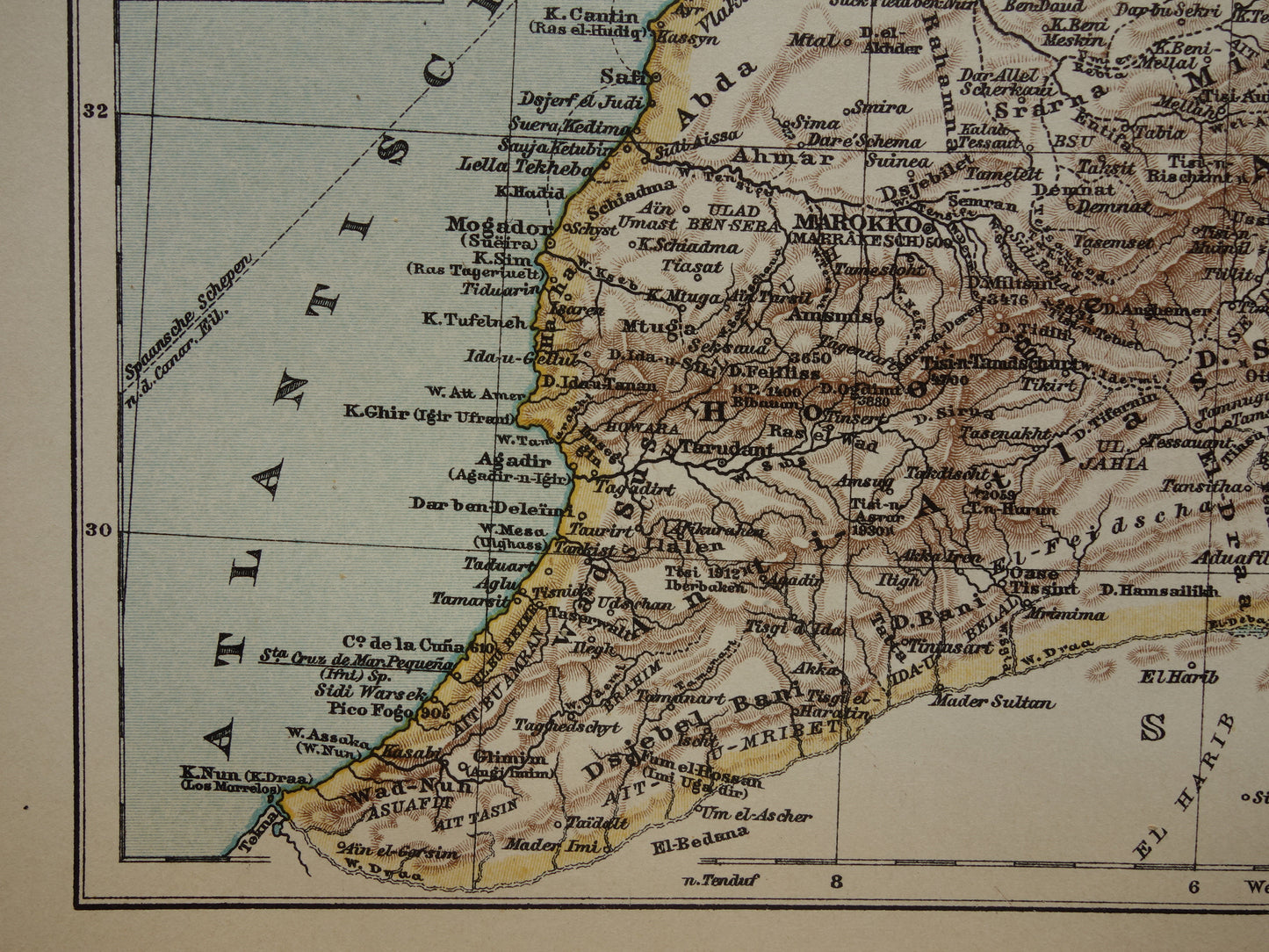 Old map of Morocco from 1909 original antique Dutch map - small vintage maps