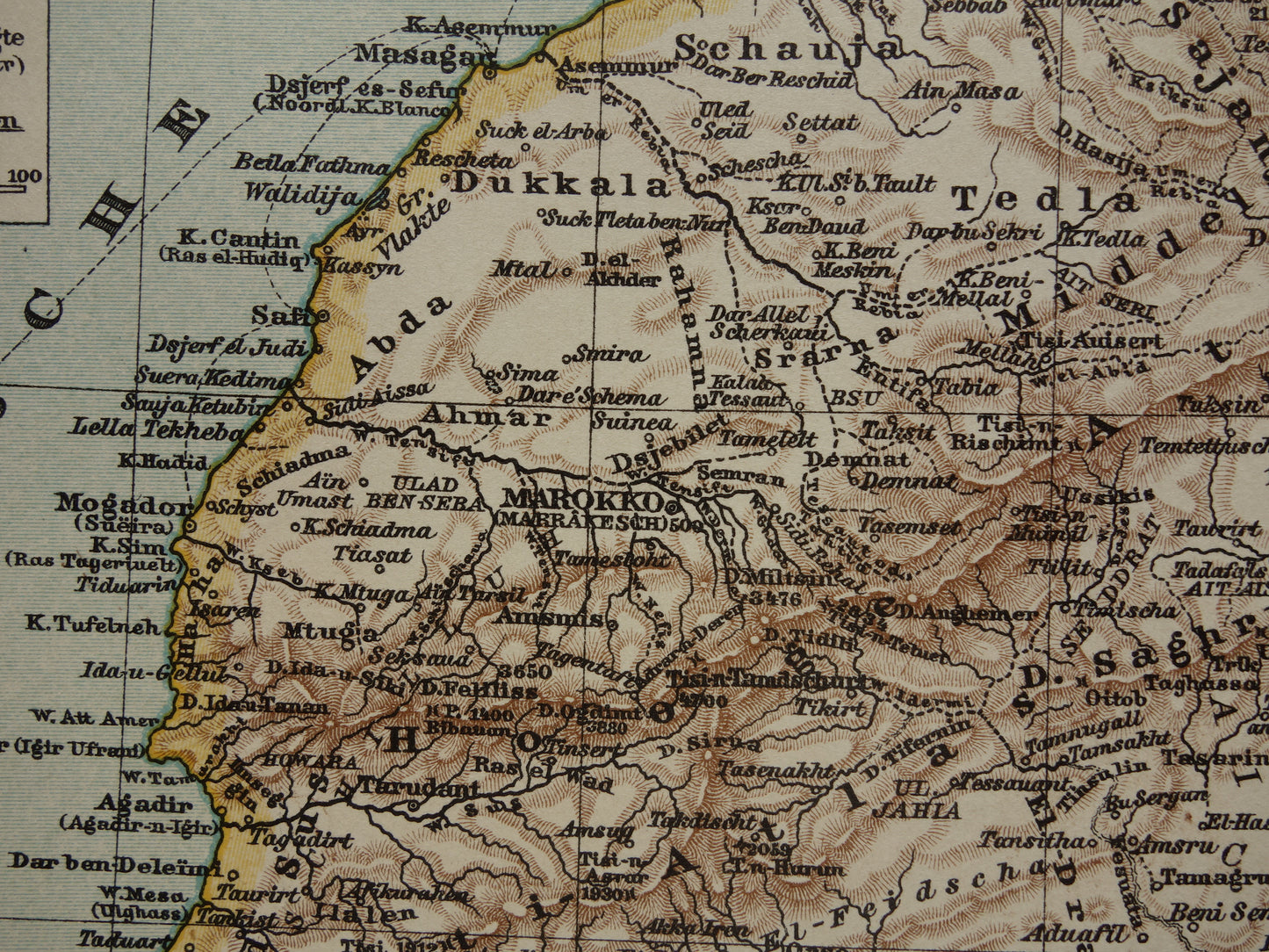 Old map of Morocco from 1909 original antique Dutch map - small vintage maps