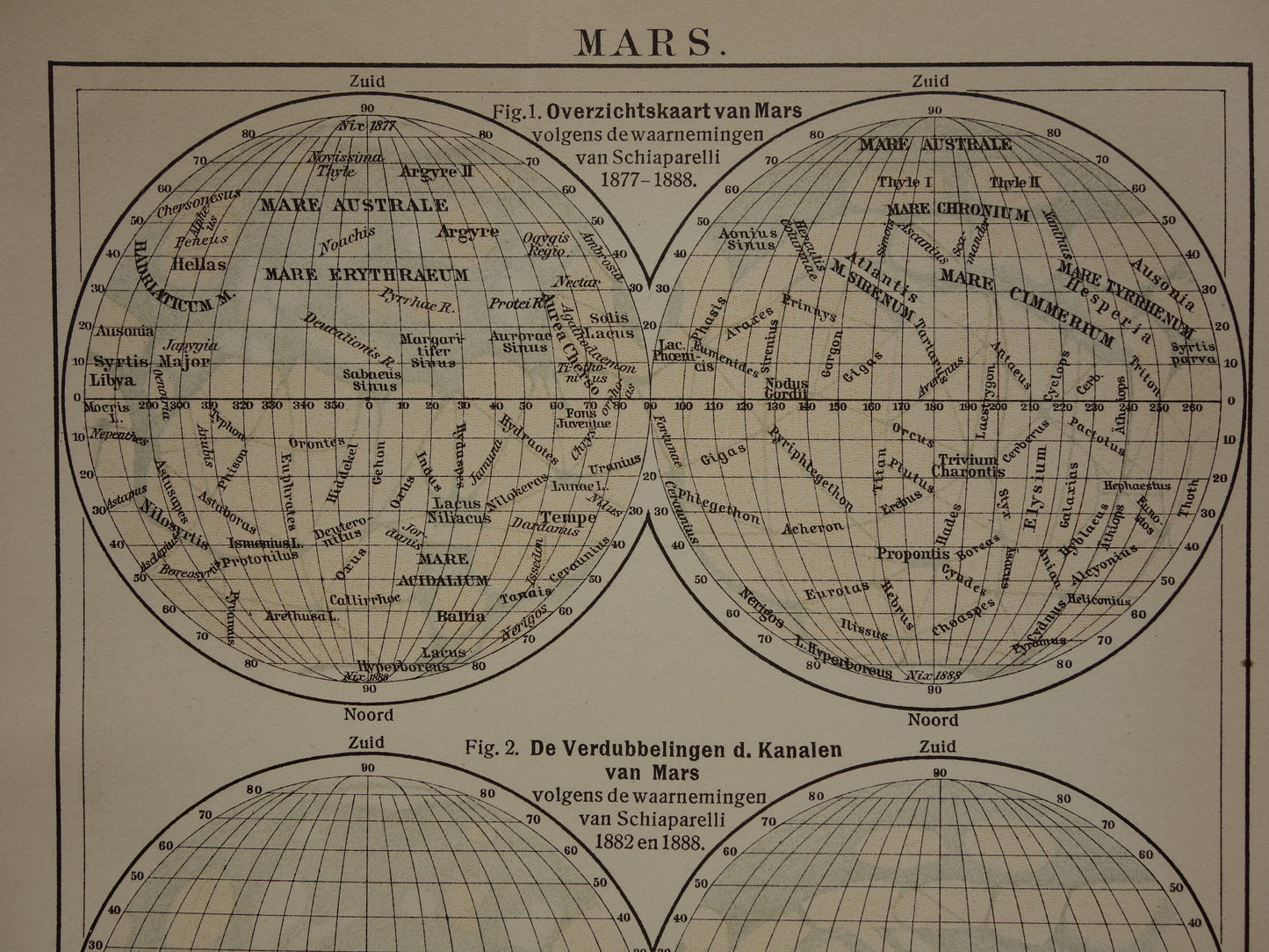 MARS old map of the planet Mars from 1909 original antique astronomy print vintage Dutch maps