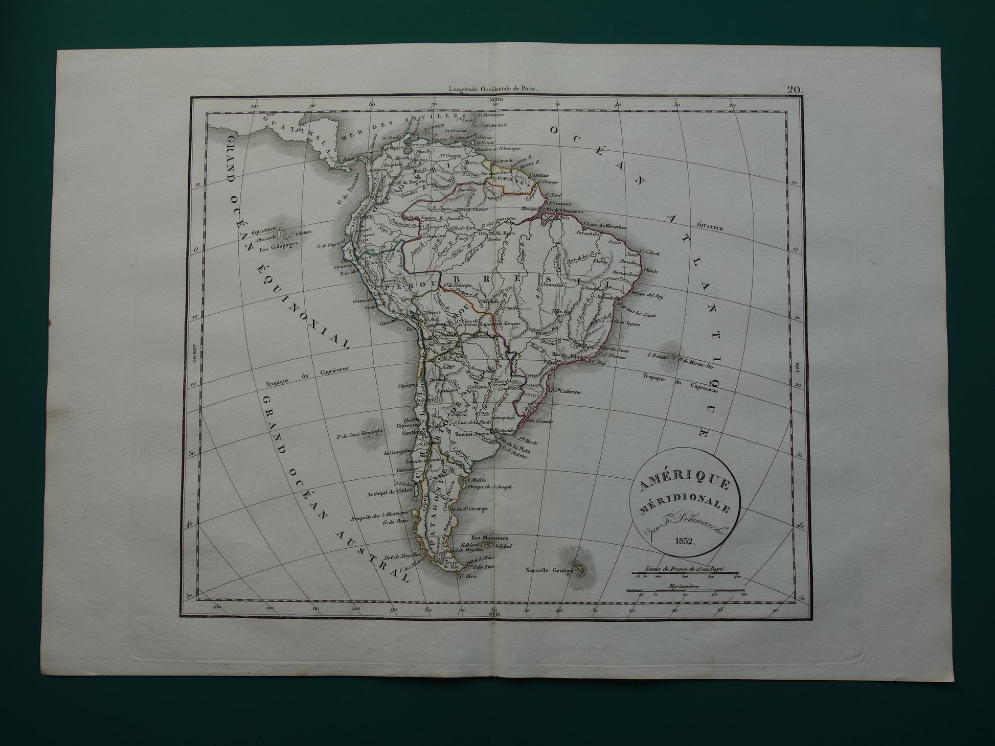 Zuid-Amerika oude landkaart van continent Zuid-Amerika - originele antieke kaart uit 1832