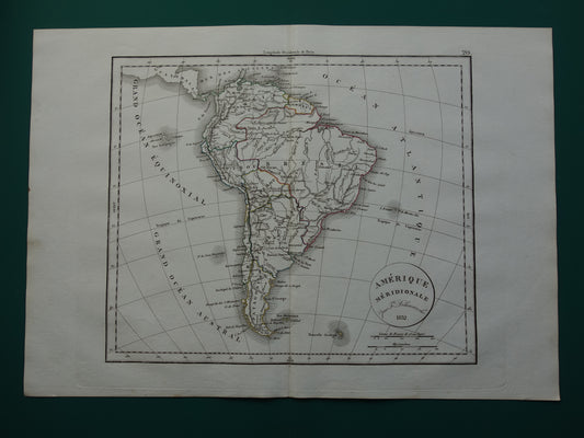 Zuid-Amerika oude landkaart van continent Zuid-Amerika - originele antieke kaart uit 1832