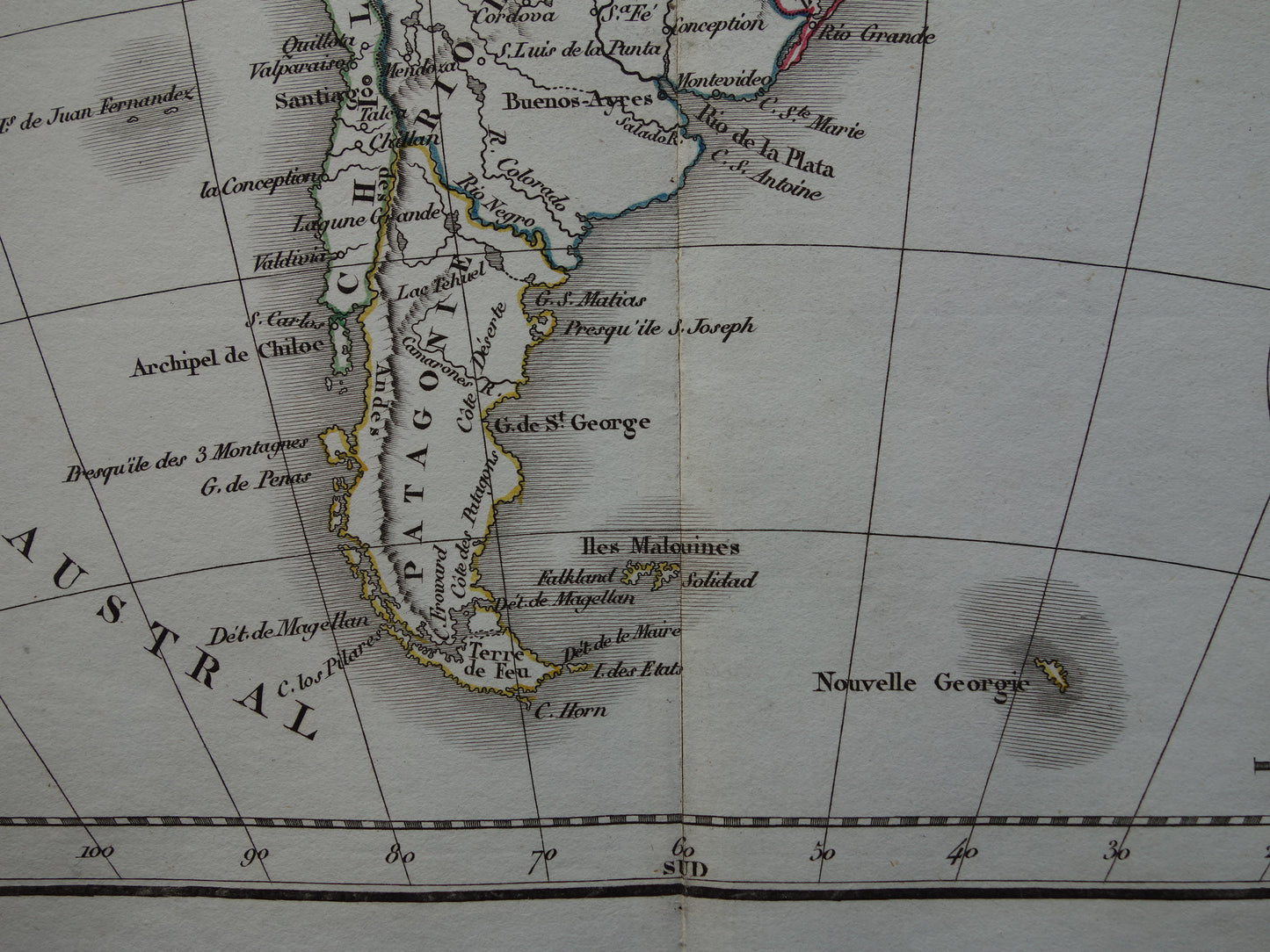Zuid-Amerika oude landkaart van continent Zuid-Amerika - originele antieke kaart uit 1832