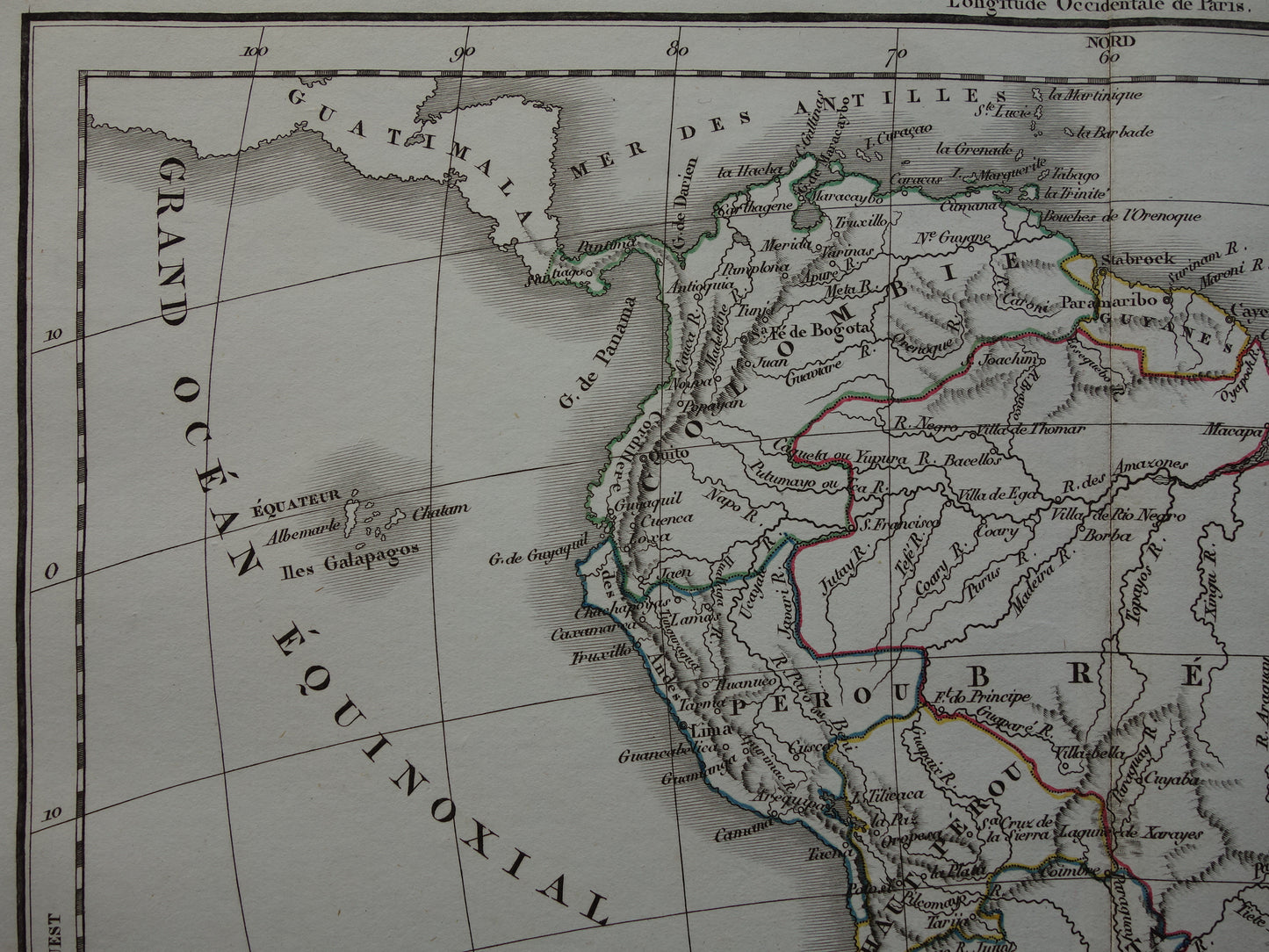Zuid-Amerika oude landkaart van continent Zuid-Amerika - originele antieke kaart uit 1832