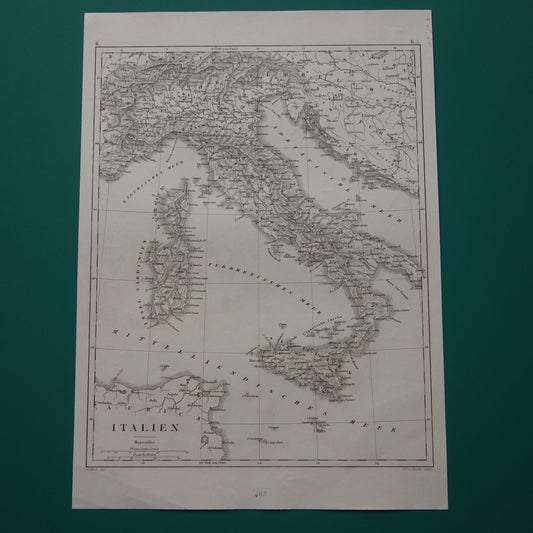 170+ jaar oude landkaart van ITALIË uit 1849 originele antieke kaart zwart/wit