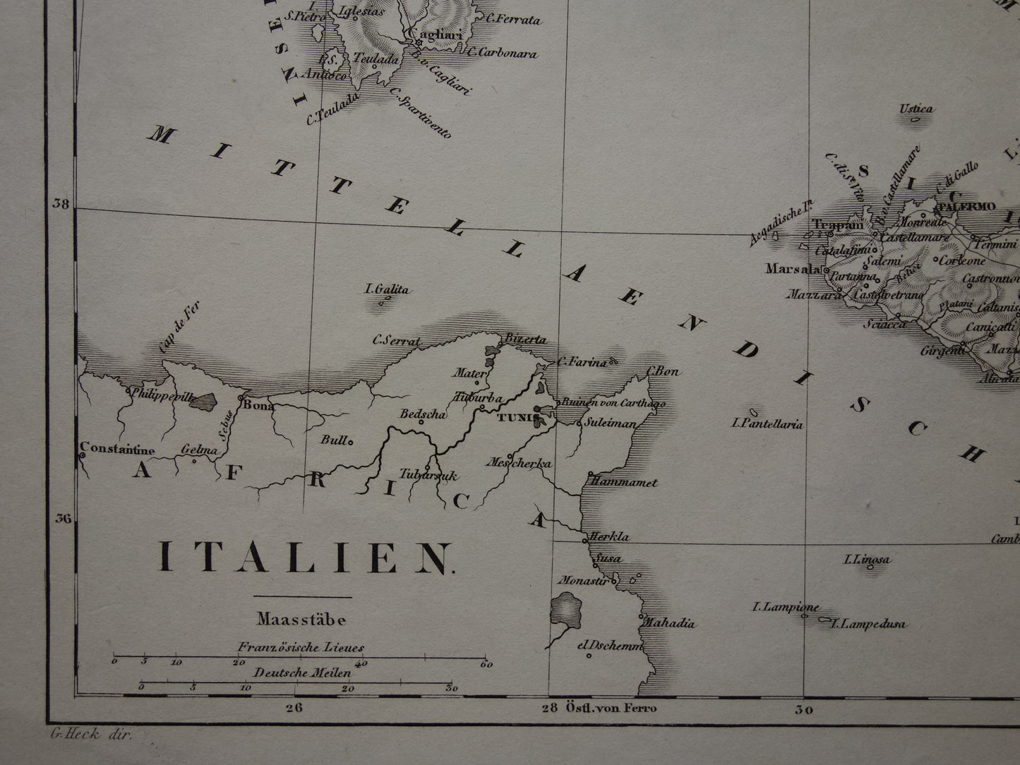 170+ year old map of ITALY from 1849 original antique map black/white