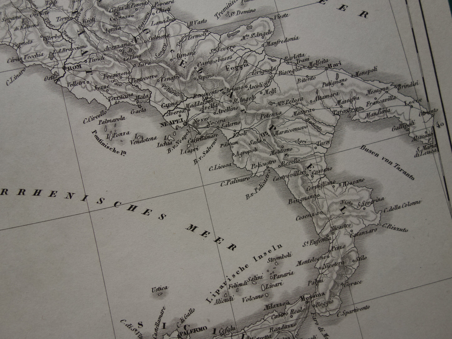170+ year old map of ITALY from 1849 original antique map black/white