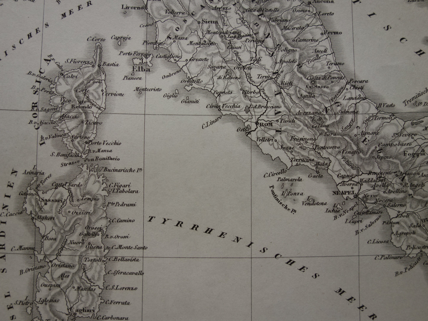170+ year old map of ITALY from 1849 original antique map black/white