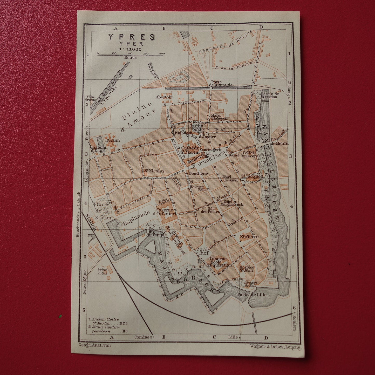 IEPER oude kaart van Yperen België uit 1910 kleine originele antieke plattegrond landkaart Ypres