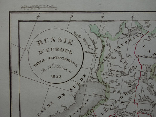 RUSLAND oude historische landkaart van Europees Rusland met Finland en Baltische Staten - originele antieke kaart 1832