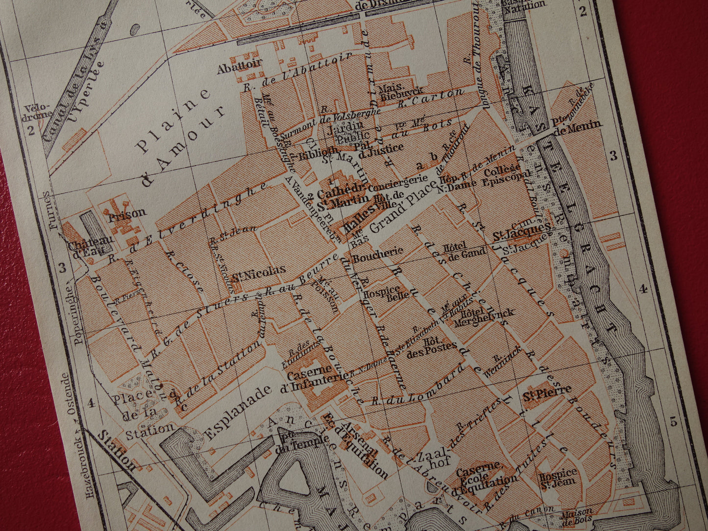 IEPER oude kaart van Yperen België uit 1910 kleine originele antieke plattegrond landkaart Ypres