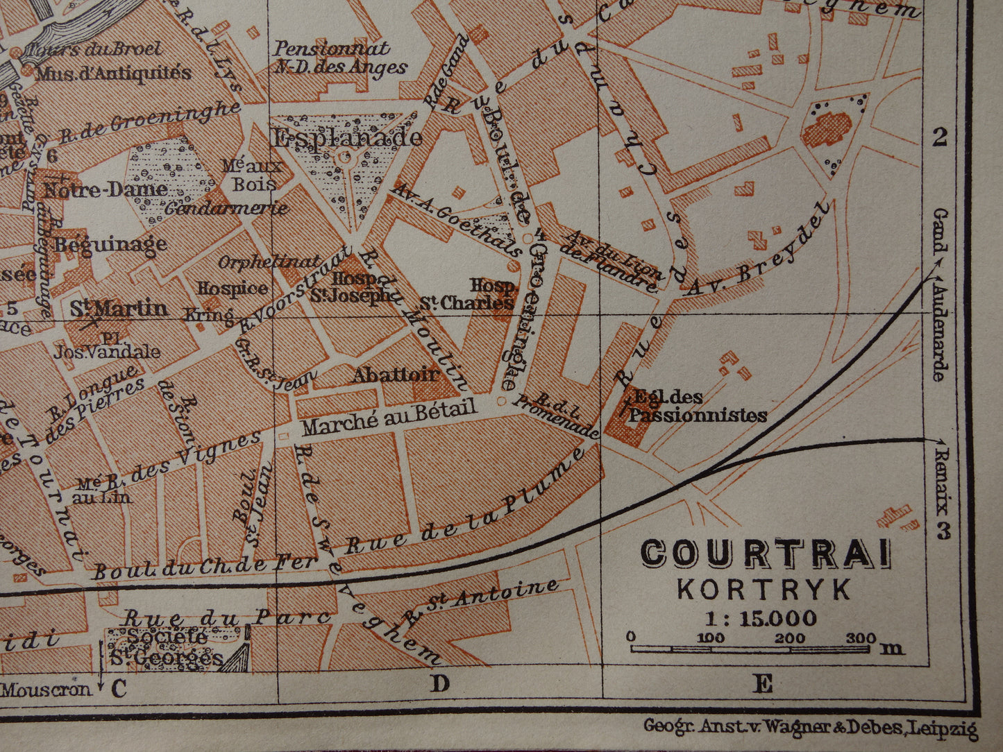 KORTRIJK old map of Kortrijk / Courtrai Belgium from 1910 small original antique map map