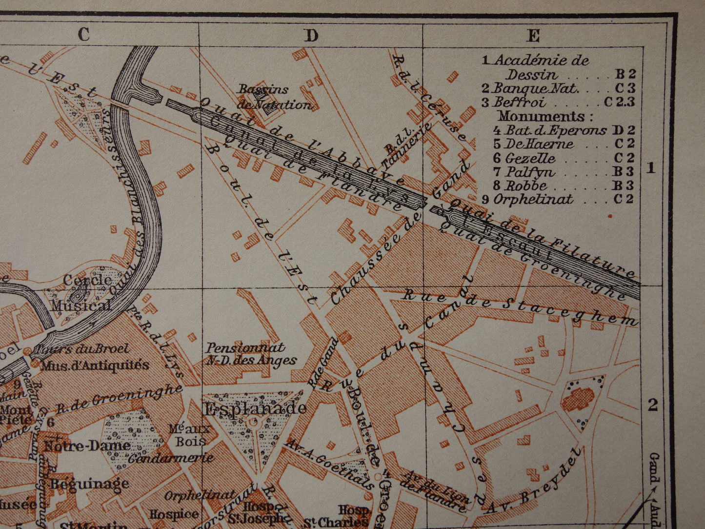 KORTRIJK old map of Kortrijk / Courtrai Belgium from 1910 small original antique map map