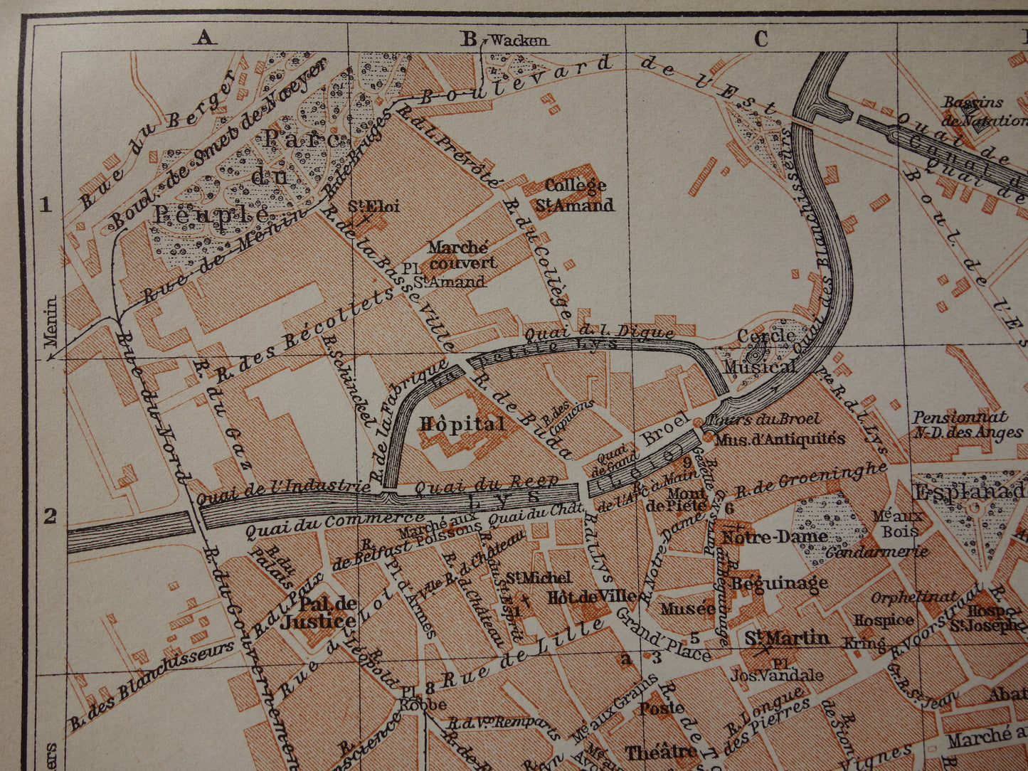 KORTRIJK old map of Kortrijk / Courtrai Belgium from 1910 small original antique map map