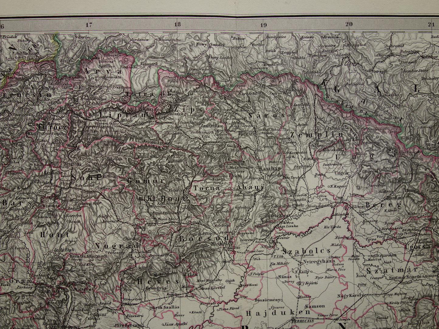 Hungary Romania vintage map from 1878 of Budapest Transylvania Original old antique map with date - historical maps Austria-Hungary