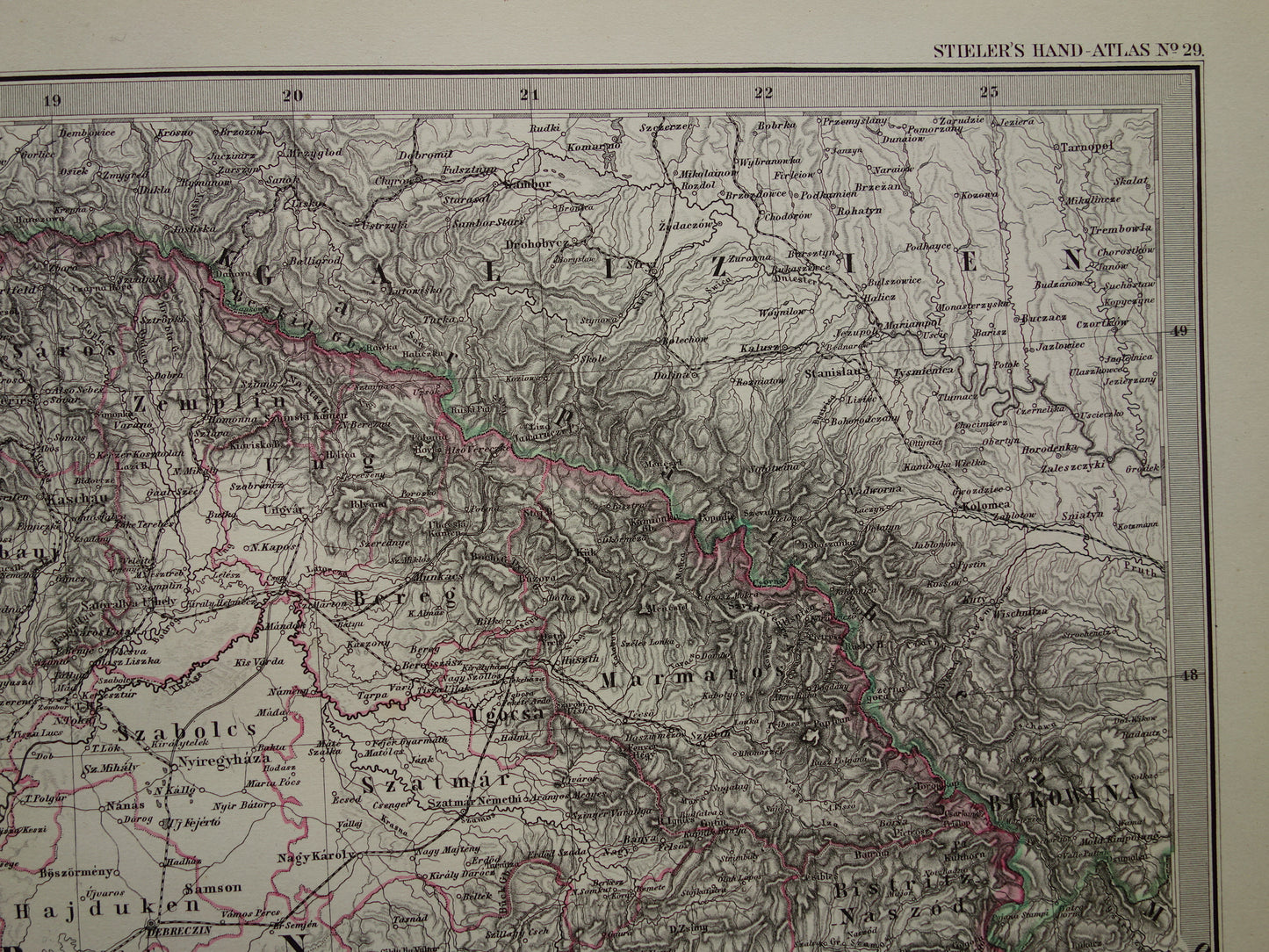 Hungary Romania vintage map from 1878 of Budapest Transylvania Original old antique map with date - historical maps Austria-Hungary