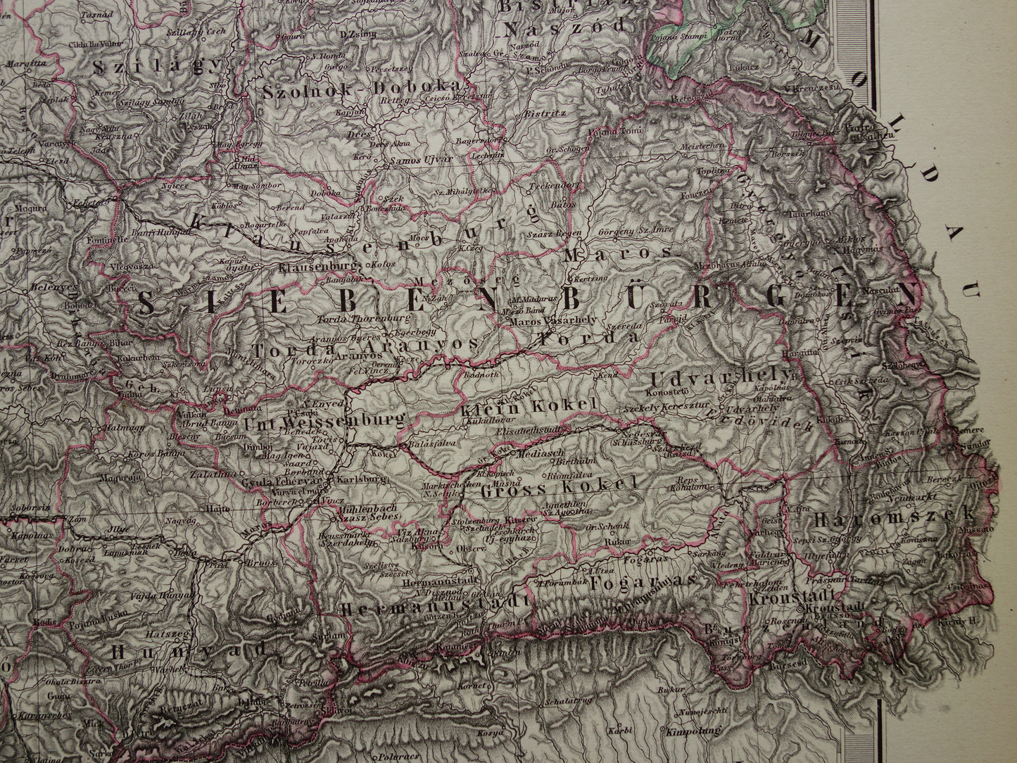 Hungary Romania vintage map from 1878 of Budapest Transylvania Original old antique map with date - historical maps Austria-Hungary