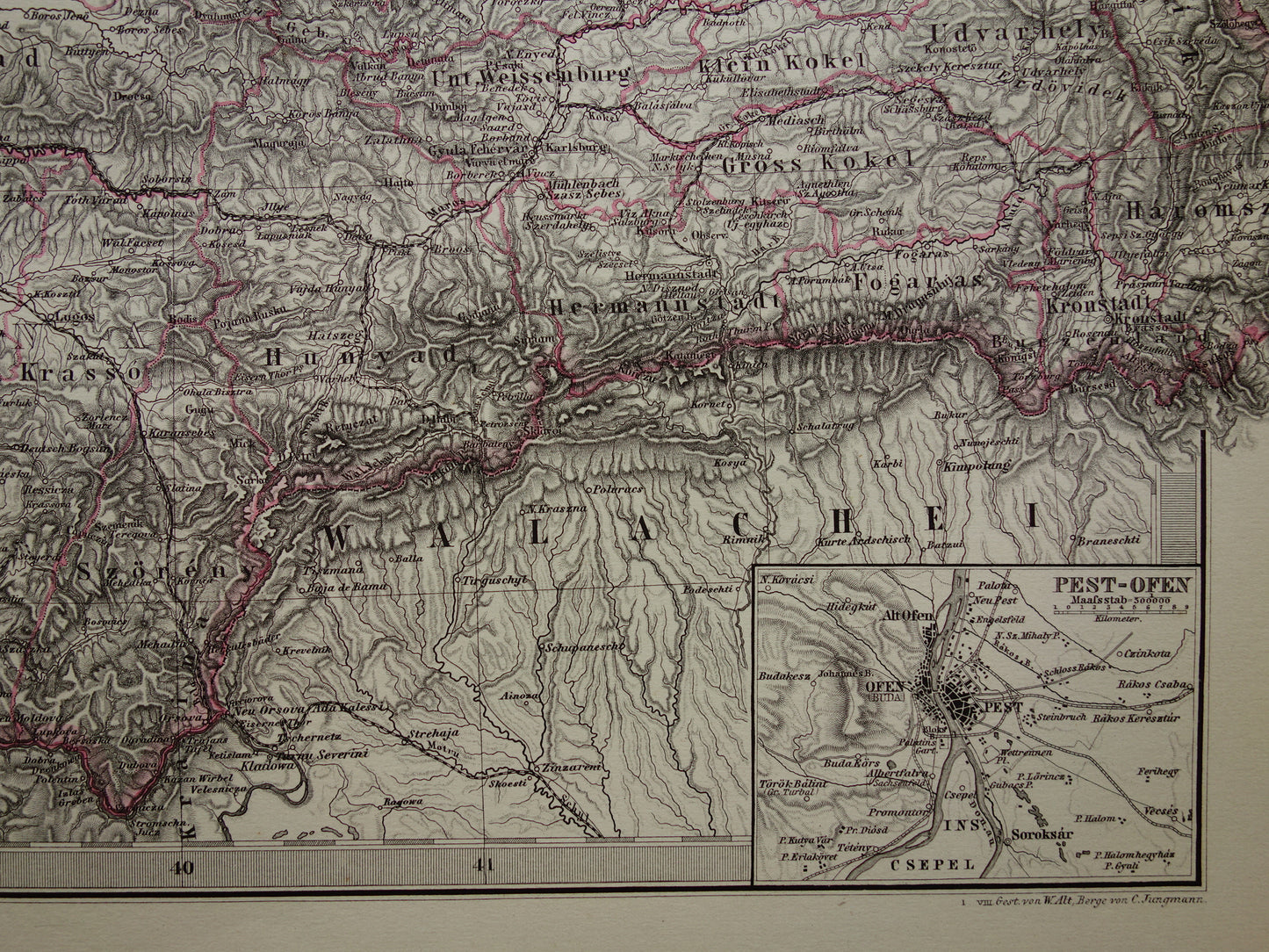 Hungary Romania vintage map from 1878 of Budapest Transylvania Original old antique map with date - historical maps Austria-Hungary