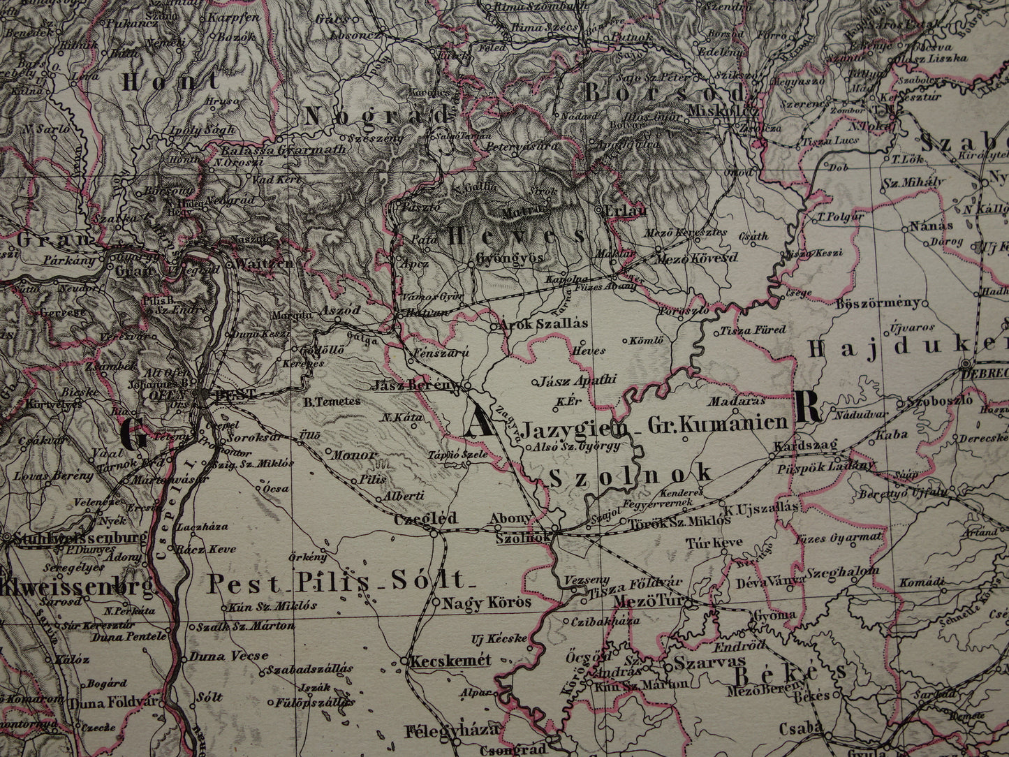 Hungary Romania vintage map from 1878 of Budapest Transylvania Original old antique map with date - historical maps Austria-Hungary